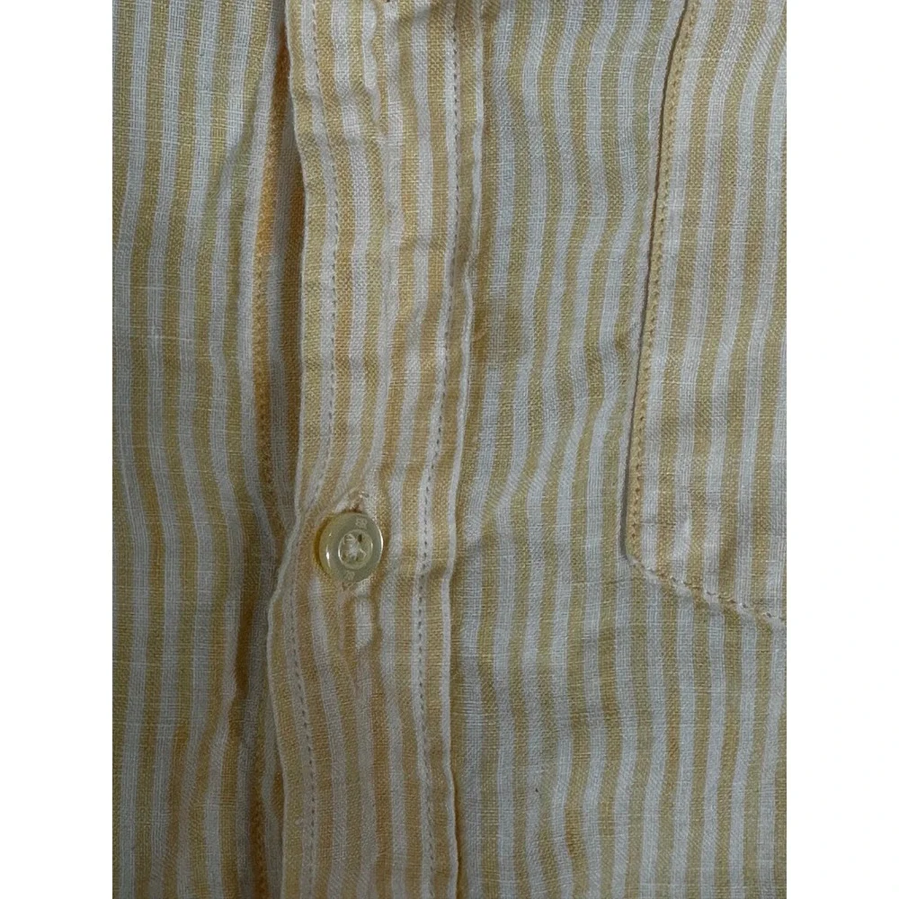 Banana Republic 100% Linen Button Down Shirt Mens XL Yellow Striped Long Sleeve